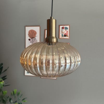 Bamyum Elegant Glazen Enkele Kroonluchter Retro Honingkleur Hanglamp