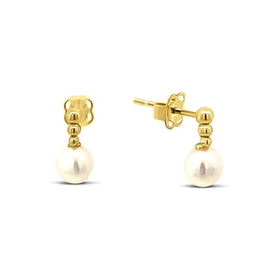 New Bling 9NBSAM-G230223 Gouden Oorknopjes met Parel - 4,2mm Pareltje - 8,6mm Totaal Lengte - 14 Karaat - Goud
