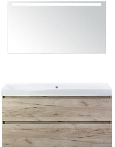 Maxx XL Badmeubelset 120 cm - Craft Oak - Wastafel Just Enkel Zonder Kraangat met LED Spiegel
