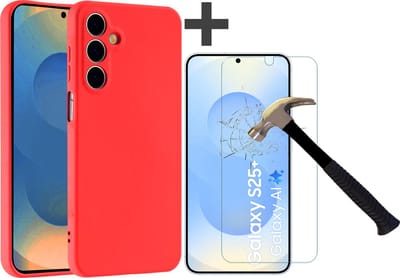 Hoesje geschikt voor Samsung Galaxy S25 Plus hoesje zacht siliconen met gehard glas Screenprotector- Arara backcover - Rood