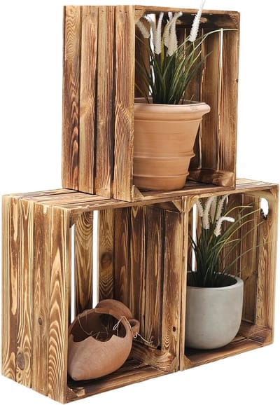 Houten Kisten Set - Opslag Bakken - Meubel Bouw - Massief Stabiel - Set van 3 - Gevlamd