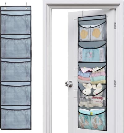 Famanu – Set van 2 over-de-deur hangende organizers met 5 grote zakken, stoffen opbergplanken voor slaapkamer of badkamer