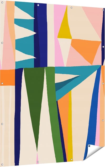 Gards Tuinposter Abstracte Kleurrijke Kunst - Driehoeken - 120x160 cm - Tuindoek - Tuindecoratie - Wanddecoratie buiten - Tuinschilderij