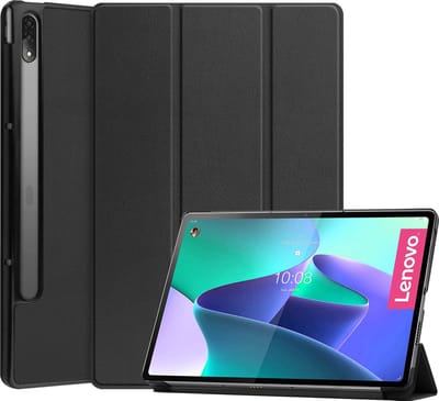 Hoes - Geschikt voor Lenovo Tab P12 Pro - Dun & Stevig - Trifold Bookcase - Hard Cover - Hardcover Book Case - Tablet Hoesje - Zwart