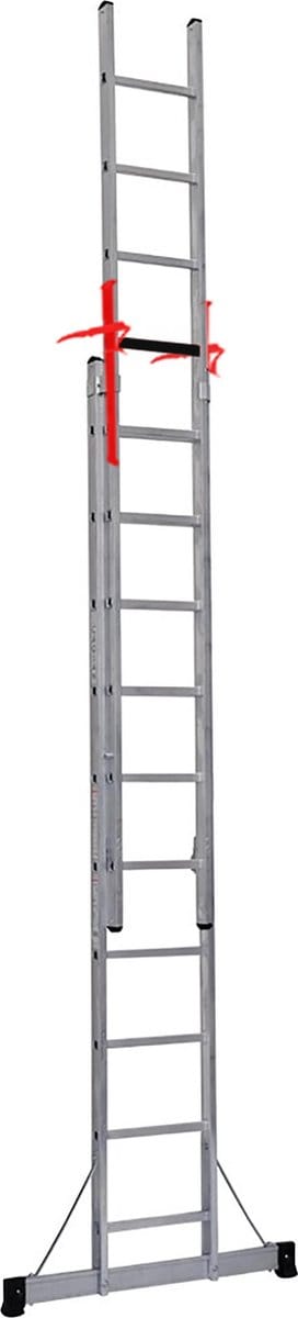 Professionele Schuifladder | 2-delig | 2x8 treden | Top Safe Systeem | Gecoat | Anti slip | EN 131-1 + 2, NEN 2484, TÜV en GS gecertificeerd