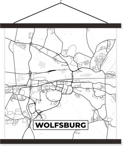 Posterhanger incl. Poster 60x60 cm - Schoolplaat - Wolfsbrug - Plattegrond - Kaart - Stadskaart - Textielposter - Zwarte latten - Stadskaart