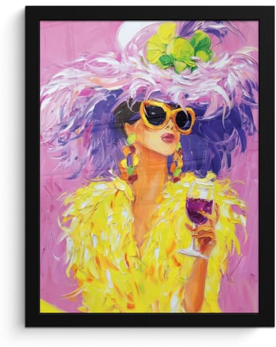 Poster in lijst - Fotolijst 30x40 cm - Posters - Zonnebril - Vrouw - Jas - Veren - Posterlijst zwart - Decoratie - Wanddecoratie woonkamer - Muurdecoratie slaapkamer