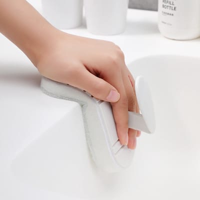 Multifunctionele sponsborstel met ergonomische handgreep, afneembaar, geschikt voor het schoonmaken van aanrecht, gootsteen en ander huishoudelijk gebruik.