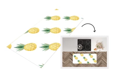 Keukenloper - Loper keuken - Ananas - Geel - Wit - Aquarelverf - 120x50 cm - Keukenloper vinyl