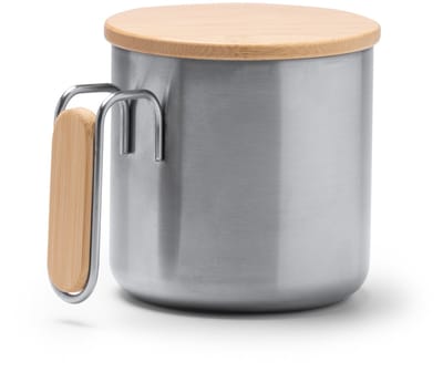 Gerecycled zwarte RVS mok met bamboo deksel 350ml geschikt voor laser techniek model Rimor