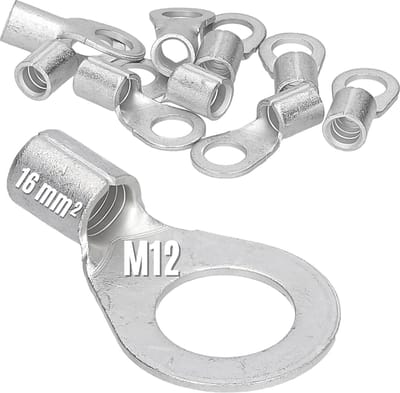 10 stuks Kalitec Q16-12 krimpkabelschoen 16mm² M12 I ongeïsoleerd I doornpersing I voor soepele, fijne en ultrafijne draadgeleiders I kabelschoen 16mm² volgens DIN 46234