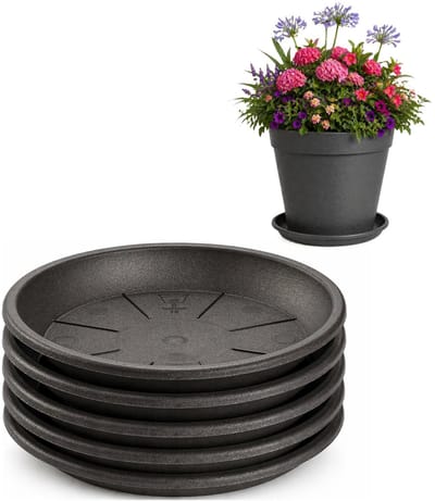 Plasticforte plantenpot onder schotel / water opvang schaal - 5x - antraciet - Dia 24 cm - Kunststof - voor pot met Dia 30/35 cm