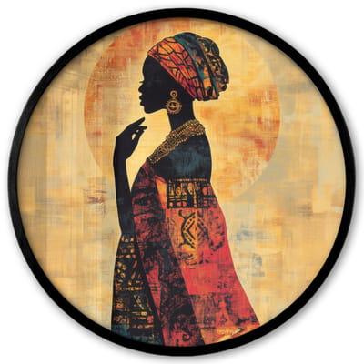 Poster in lijst Rond - Fotolijst 40x40 cm - Posters - Vrouw - Silhouet - Patronen - Sierlijk - Ronde posterlijst zwart - Decoratie - Wanddecoratie woonkamer - Muurdecoratie slaapkamer