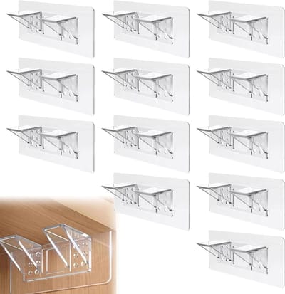 Zelfklevende plankdragers - kastbodemhouders - transparant - 12 stuks - geschikt voor kasten en boekenrekken - planksteunen - 6 x 14 cm.