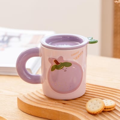 Tasse en Céramique d'Été avec Couvercle Mug Tasse à Café pour Couple Tasse Étudiante pour Boire de l'Eau Tasse pour le Petit Déjeuner Boîte Cadeau 360ml gray