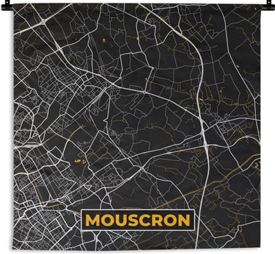 Wandkleed - Wanddoek - Plattegrond - Stadskaart - Goud - Mouscron - Kaart - 180x180 cm - Wandtapijt