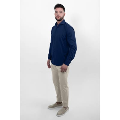 Vercate - Strijkvrij Overhemd - Navy - Marine Blauw - Regular Fit - Bamboe Katoen - Lange Mouw - Heren - Maat 37/S
