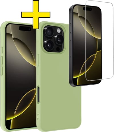 Hoesje - Met Screenprotector - Geschikt voor Apple iPhone 16 Pro - Sterk & Shockproof - Back Cover - Siliconen Case - Telefoon Hoes - Telefoonhoesjes - Groen
