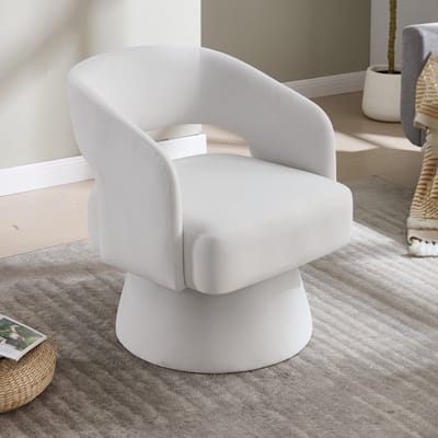 Draaifauteuil - 360° Graden - Fluweel - Open Rugleuning - Beige - Metalen Draaivoet - Modern