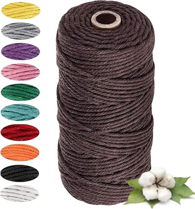 ByShane - Natuurlijk katoenen garen 3 mm x 100 m - Voor macramé wanddecoratie en DIY - Bruin - Recyclebaar