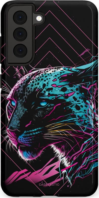 Casetastic hoesje geschikt voor Samsung Galaxy S21 FE 5G - Dubbellaagse bescherming - Neon Jager - Fashion Case - Zwart Petrol