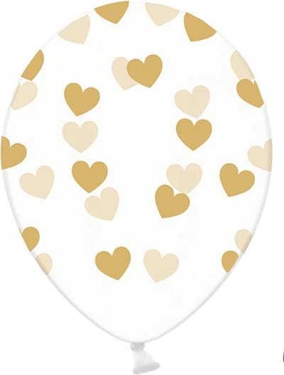 Partydeco - Ballonnen clear hartjes goud 6 stuks