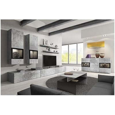 Meublorama Complete woonkamerset RAMOS - Betoneffect - 7 meubels met geïntegreerde multicolor LED