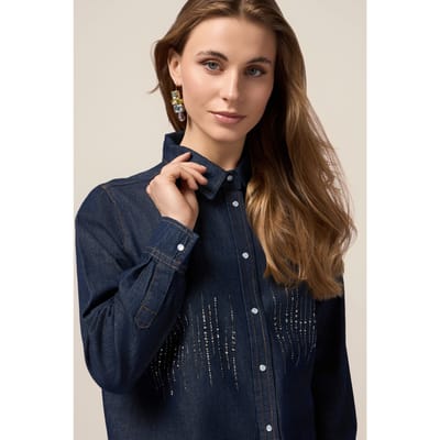 Oltre Denim Shirt With Micro Crystals Blue Size: 36 | Button-Down Shirts Outlet | Dames | Blauw