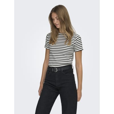 Jacqueline de Yong solar s/s o neck top jrs noos 15314449 cloud dancer stripes black