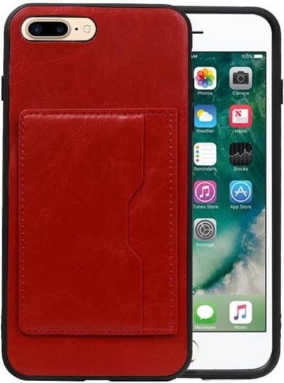 Staand Back Cover met 1 Pasjeshouder Hoesje Geschikt voor iPhone 8 Plus Rood