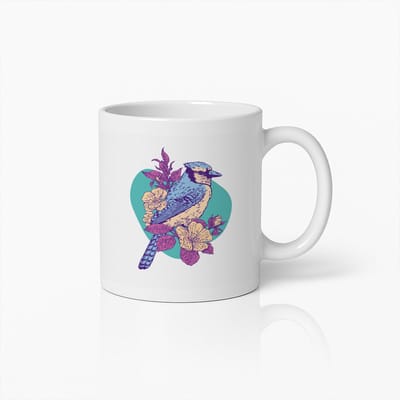 Blauwe Gaai Vogel Mok 330ml – Elegante Natuur Geïnspireerde Koffiebeker met Bloemmotief – Perfect Cadeau voor Vogelliefhebbers & Natuurfans
