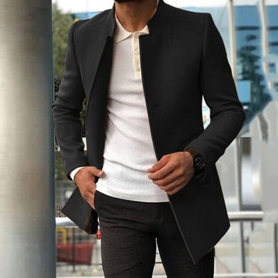 Casual Heren Jeugd Pak Herfst Nieuwe Verdikte Voering Effen Kleur Slim Wollen Jas 3XL black