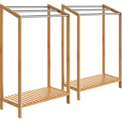 Casaria 2X handdoekstang bamboe 3 roestvrijstalen stangen trapvormige plank