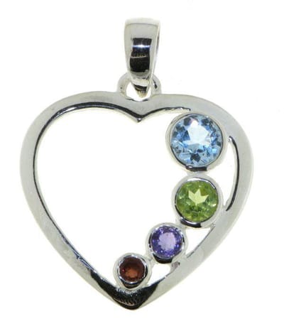 SilverGems zilveren Hart hanger met diverse gefaceteerde edelstenen