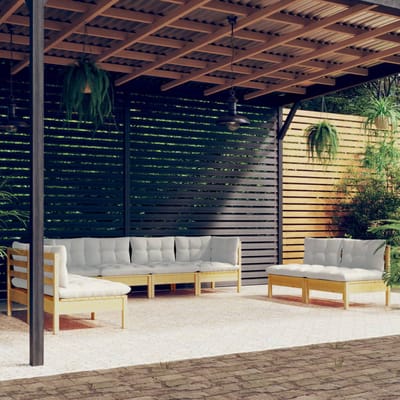 vidaXL - 8-delige - Loungeset - met - crèmekleurige - kussens - massief - grenenhout