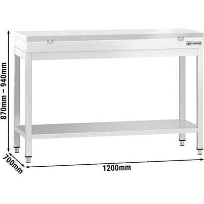 GGM Gastro Edelstahl Arbeitstisch PREMIUM - 1200x700mm - mit Grundboden - inkl. Schneideplatte Weiß