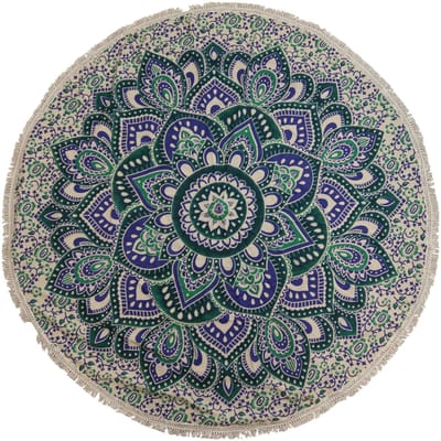 Ancient Wisdom - Decoratief beeld - Mandala katoenen kunst 130 cm turquoise blauw - wanddecoratie - kunstobject - handgemaakt - Indonesisch - interieuraccessoire