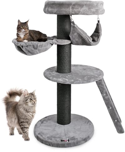 MaxxPet Krabpaal - Kattenspeeltuig- Krabton - Kattenhuis - Meerdere niveaus - 60x60x133 cm - Grijs