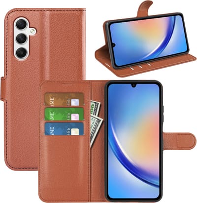 MobyDefend Hoesje - Geschikt voor Samsung Galaxy A35 - Kunstleren Wallet Book Case (Sluiting Voorkant) - Bruin
