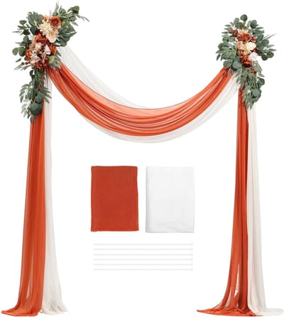 Trouwboog Bloemenset - Set van 4 - Voor Bruiloftsboog - 2 Bloemstukken - 2 Transparante Gordijnen - Ceremonie & Receptie Achtergrond - Oranje