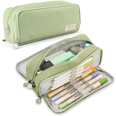 Etui met grote capaciteit 3 compartimenten multifunctionele pennenzak voor meisjes jongen school student kantoor kantoorartikelen organizer groen