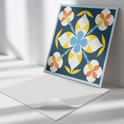 Wallfluent Vinyl Tegels - Achtergrond met Bloemenpatroon Zelfklevende PVC Tegels - 30 cm x 30 cm - Blauw Vinyl Tegels - 9 stuks - Vierkant PVC Tegels - Patronen Plaktegels - Vinyl Vloer Tegels - Plaktegels Keuken en Badkamer