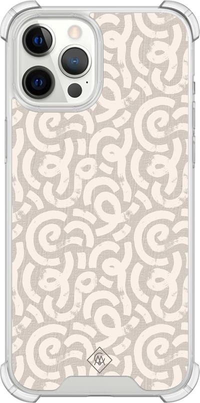 Casimoda® hoesje - Geschikt voor iPhone 12 Pro Max - Ivory Abstraction - Shockproof case - Extra sterk - TPU/polycarbonaat - Bruin/beige, Transparant