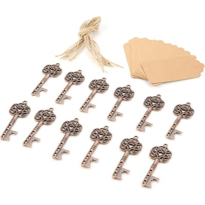 Lot de 12 ouvre-bouteilles vintage pour cadeaux de mariage, avec étiquette et ficelle