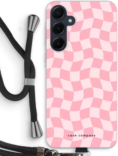 Case Company® - Hoesje met koord geschikt voor Samsung Galaxy A55 hoesje met Koord - Grid Roos - Telefoonhoesje met Zwart Koord - Bescherming aan alle Kanten en Over de Schermrand