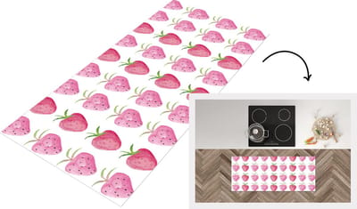 Keukenloper - Loper keuken - Aardbei - Waterverf - Patroon - 120x50 cm - Keukenloper vinyl