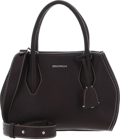 COCCINELLE Leren Schoudertas Handtas Lord Handbag Grained Leather Fondant Brown Donkerbruin