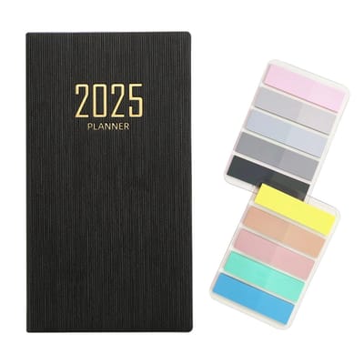 Dailygoods- Zakagenda A6 - PU-lederen Softcover - 120 Pagina's - Weekplanner - Notitieboek - Organizer met Zelfklevende Notities - Agenda