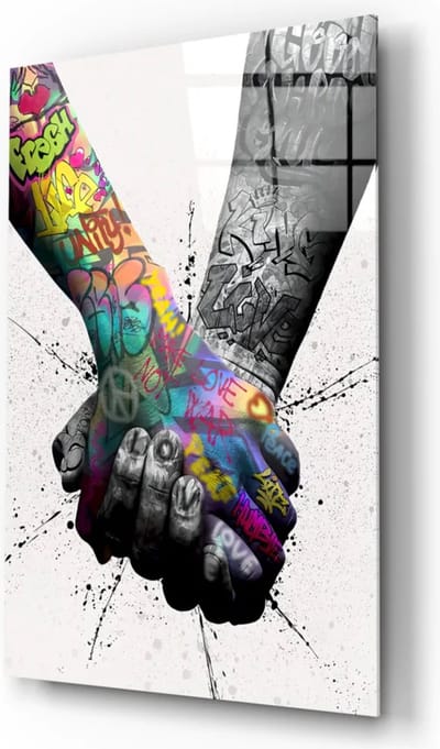 Glasschilderij | Anti Racism Hands | 110x70CM Gehard glas| Wanddecoratie | Modern | Art |