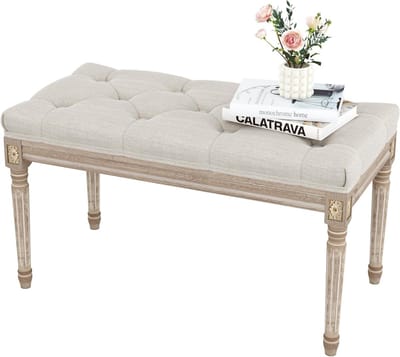 Gestoffeerde Bank - Slaapkamerbank Pianokruk - Extra Zitplaats - Knop Getufte Zitting - 70 x 30 x 40 cm - Beige